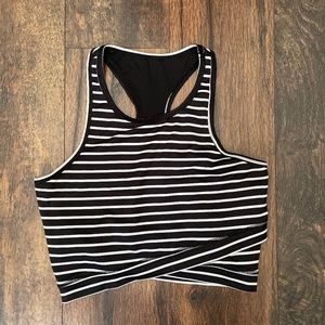Black and White Striped workout crop top built-in bra